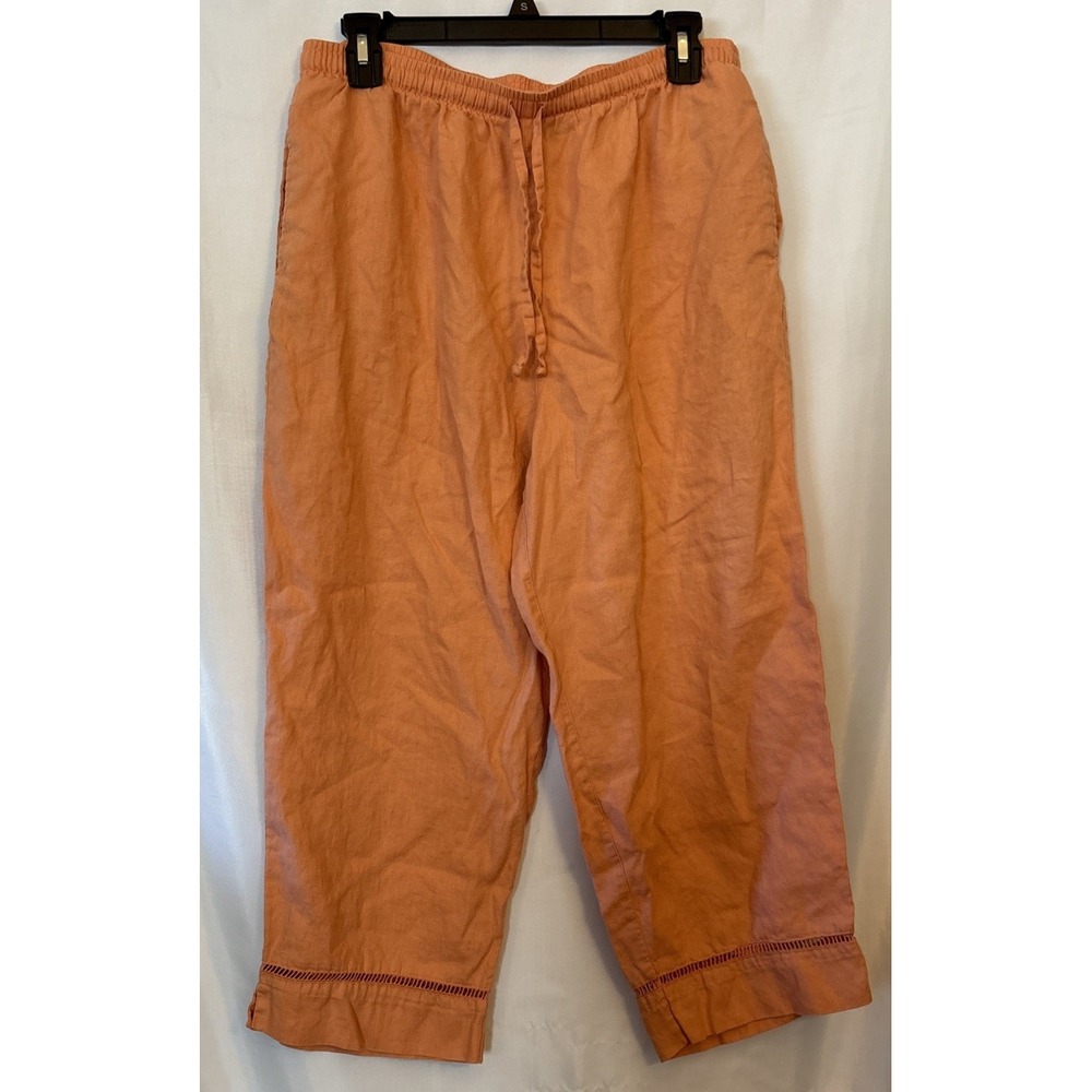 Sag Harbor 100% Linen embellished Cropped Pants Size 14P Salmon/coral